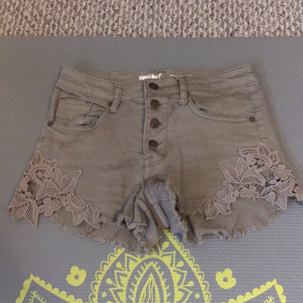 High rise olive green denim shorts